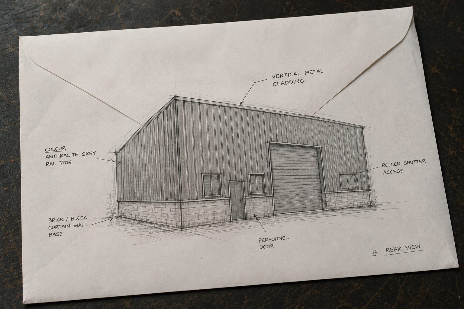 Architectural sketch on drafting desk
